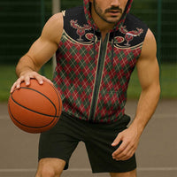Western Yoke Sleeveless Zip Hoodie Wine Deer Christmas Argyle Patterns - Wonder Print Shop