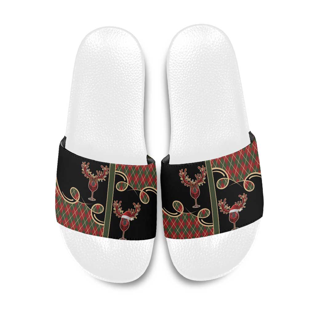 Western Yoke Slide Sandals Wine Deer Christmas Argyle Patterns - Wonder Print Shop