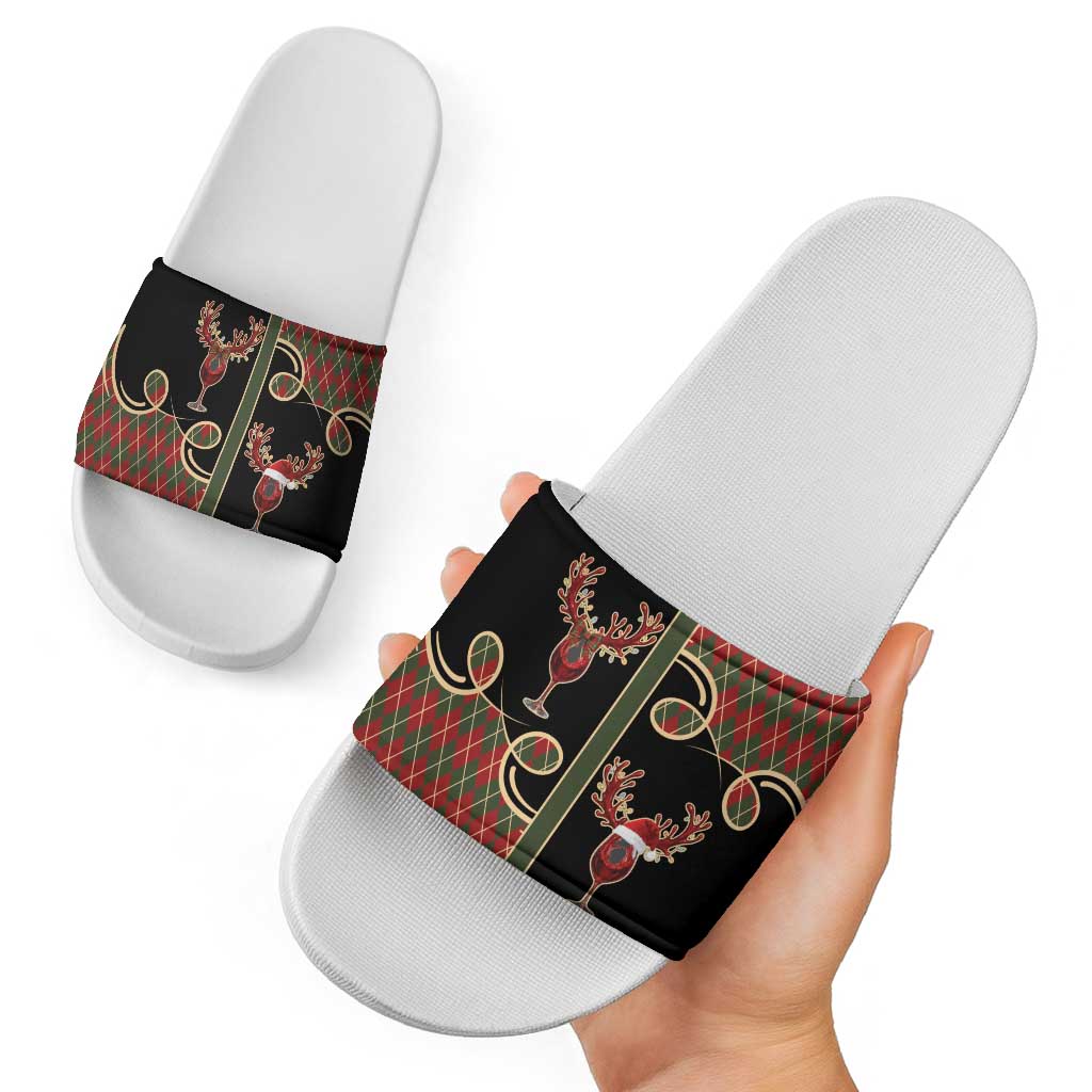 Western Yoke Slide Sandals Wine Deer Christmas Argyle Patterns - Wonder Print Shop