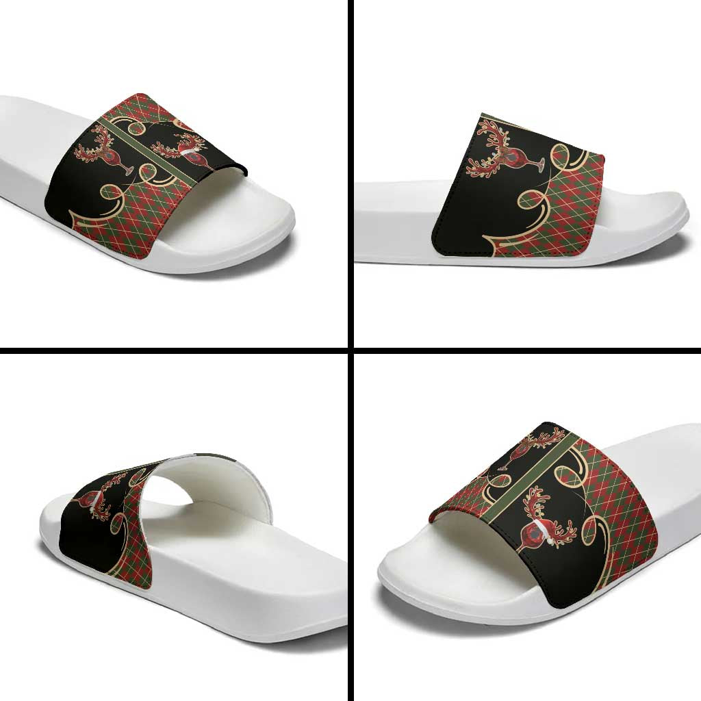 Western Yoke Slide Sandals Wine Deer Christmas Argyle Patterns - Wonder Print Shop