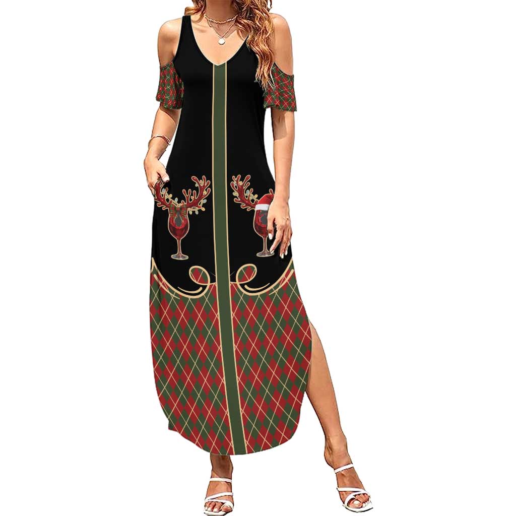 Western Yoke Summer Maxi Dress Wine Deer Christmas Argyle Patterns - Wonder Print Shop