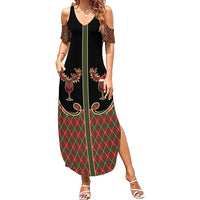 Western Yoke Summer Maxi Dress Wine Deer Christmas Argyle Patterns - Wonder Print Shop