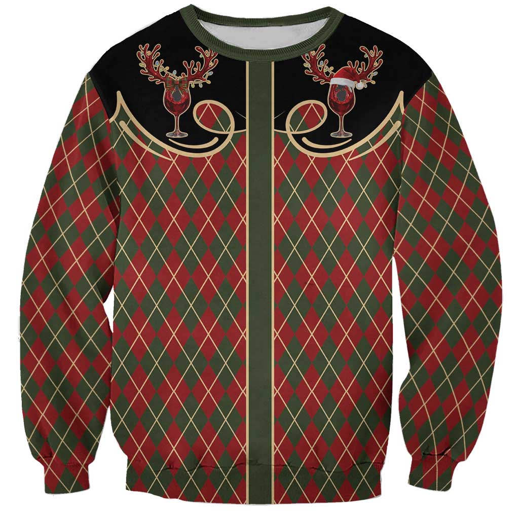 Western Yoke Sweatshirt Wine Deer Christmas Argyle Patterns - Wonder Print Shop