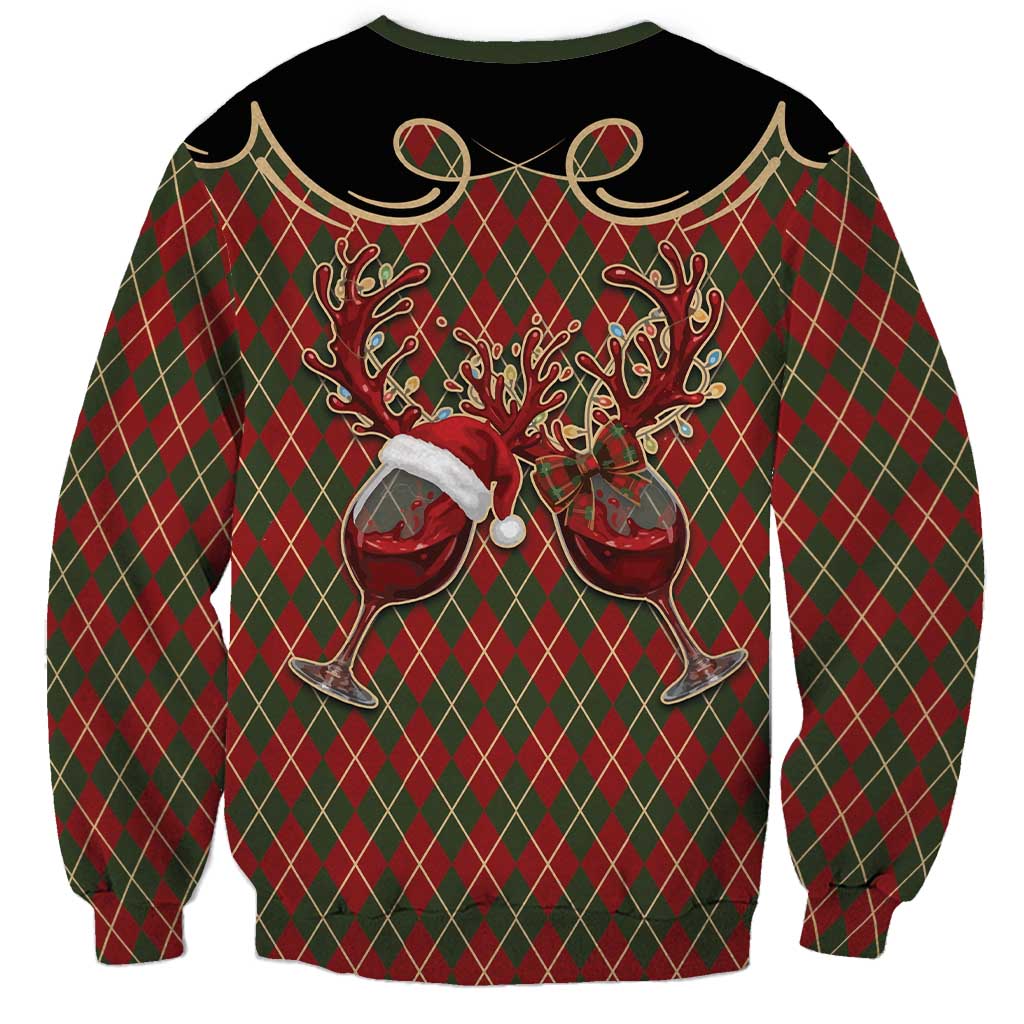 Western Yoke Sweatshirt Wine Deer Christmas Argyle Patterns - Wonder Print Shop