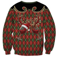 Western Yoke Sweatshirt Wine Deer Christmas Argyle Patterns - Wonder Print Shop