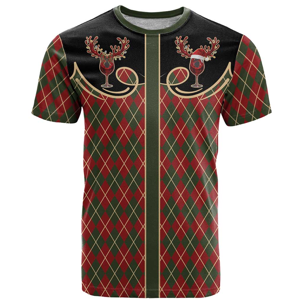 Western Yoke T Shirt Wine Deer Christmas Argyle Patterns - Wonder Print Shop