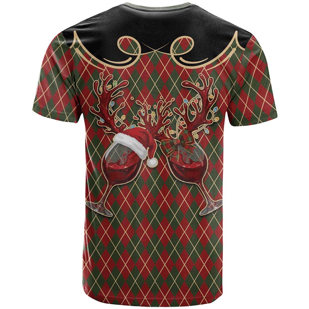 Western Yoke T Shirt Wine Deer Christmas Argyle Patterns - Wonder Print Shop