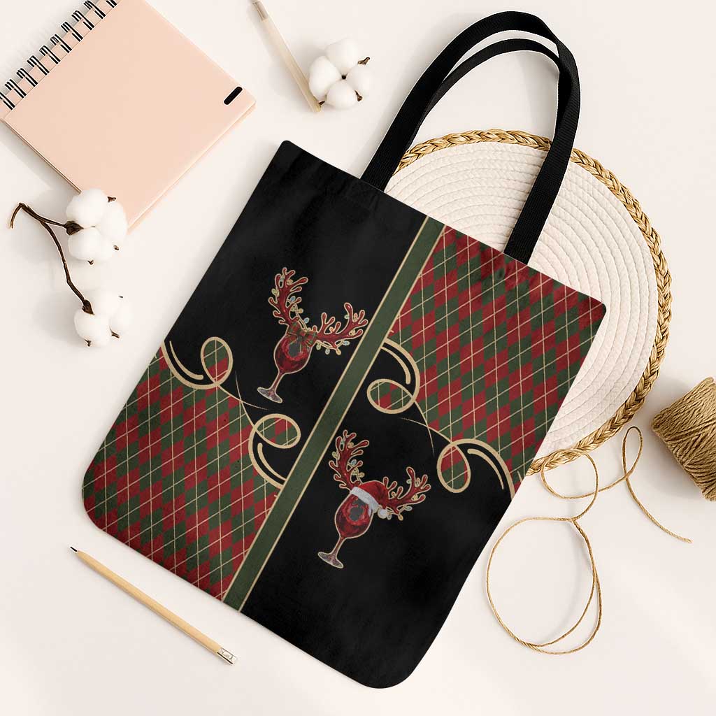 Western Yoke Tote Bag Wine Deer Christmas Argyle Patterns - Wonder Print Shop
