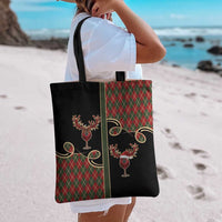 Western Yoke Tote Bag Wine Deer Christmas Argyle Patterns - Wonder Print Shop