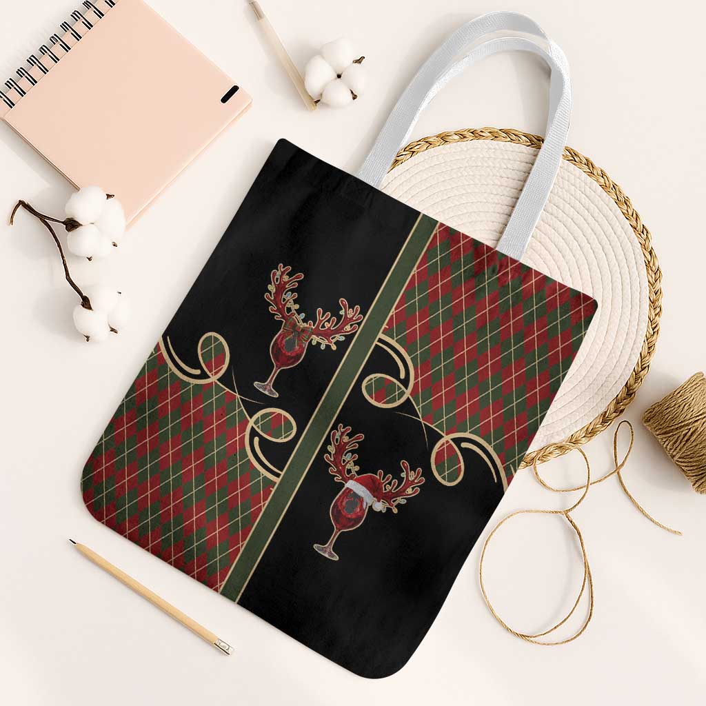 Western Yoke Tote Bag Wine Deer Christmas Argyle Patterns - Wonder Print Shop