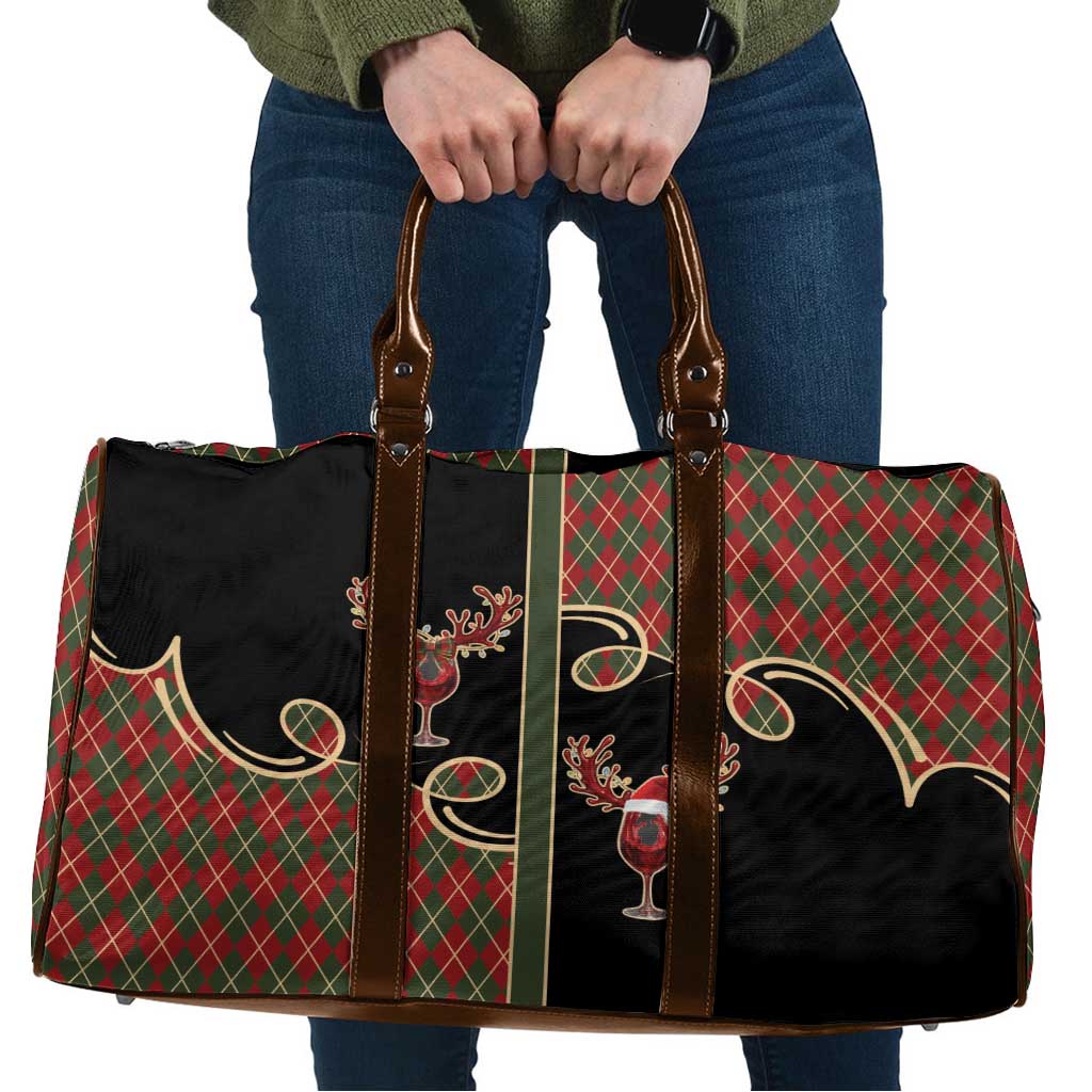 Western Yoke Travel Bag Wine Deer Christmas Argyle Patterns - Wonder Print Shop
