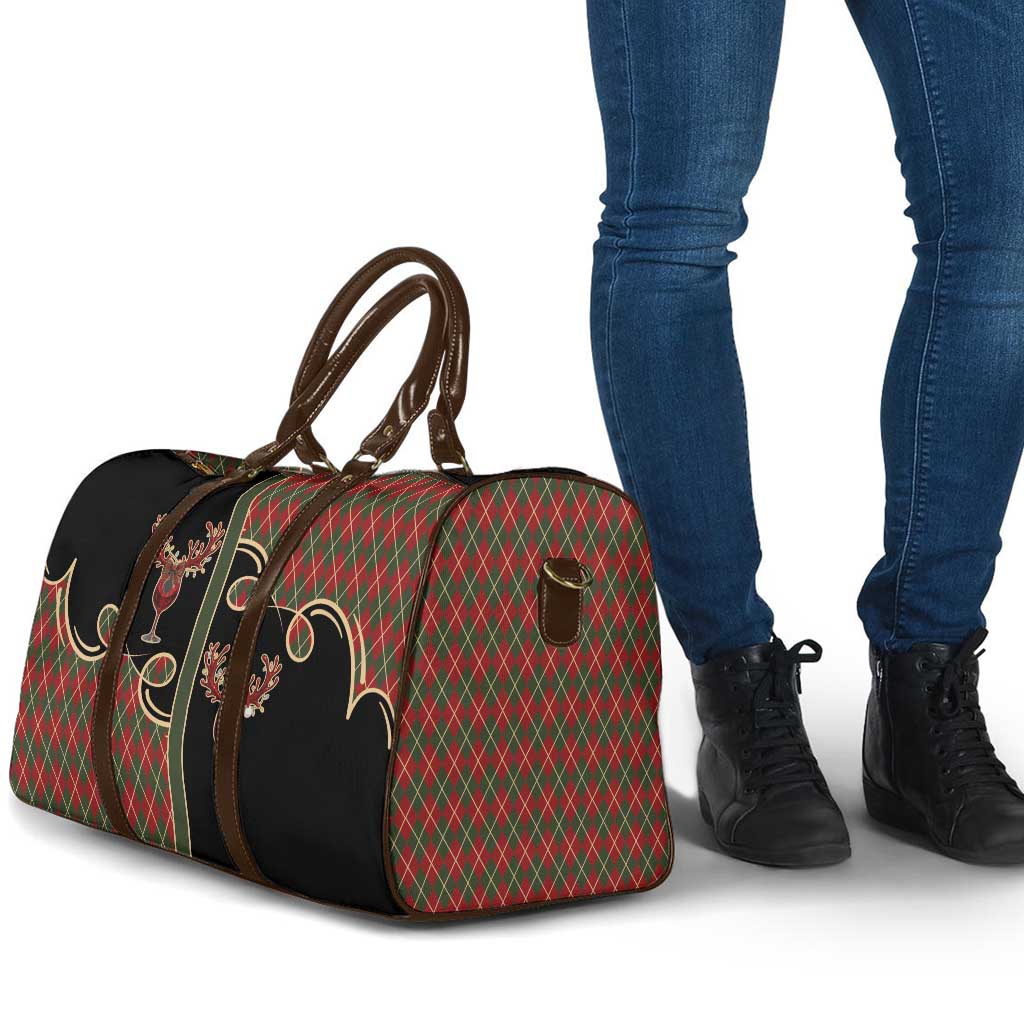 Western Yoke Travel Bag Wine Deer Christmas Argyle Patterns - Wonder Print Shop
