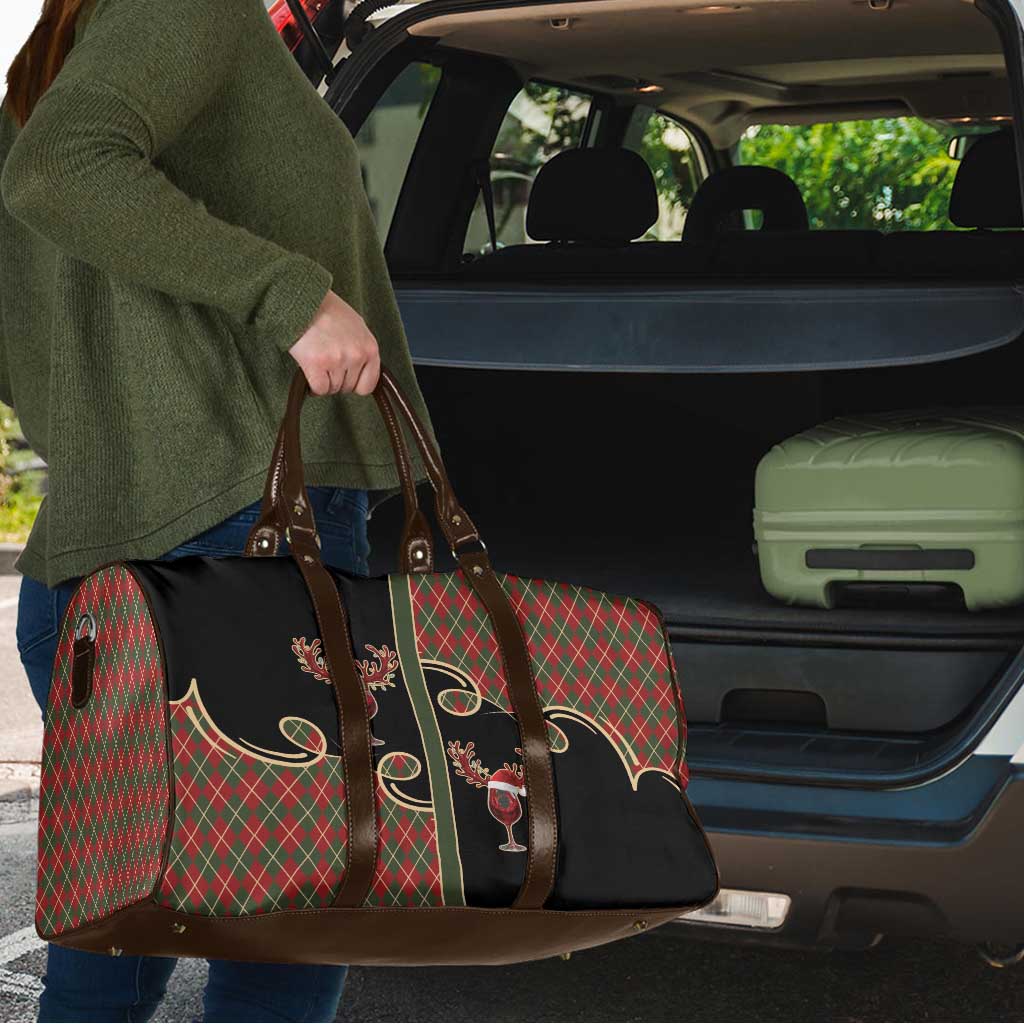 Western Yoke Travel Bag Wine Deer Christmas Argyle Patterns - Wonder Print Shop
