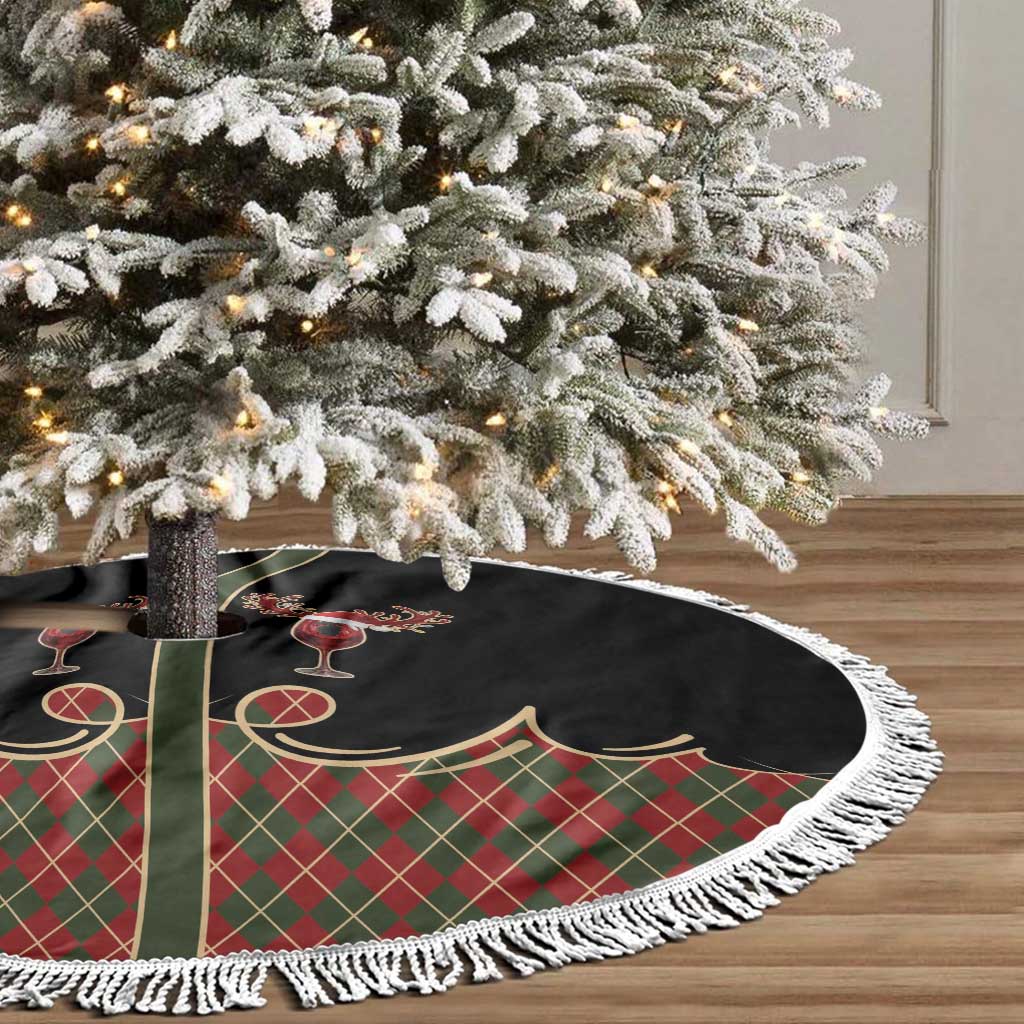 Western Yoke Tree Skirt Wine Deer Christmas Argyle Patterns - Wonder Print Shop