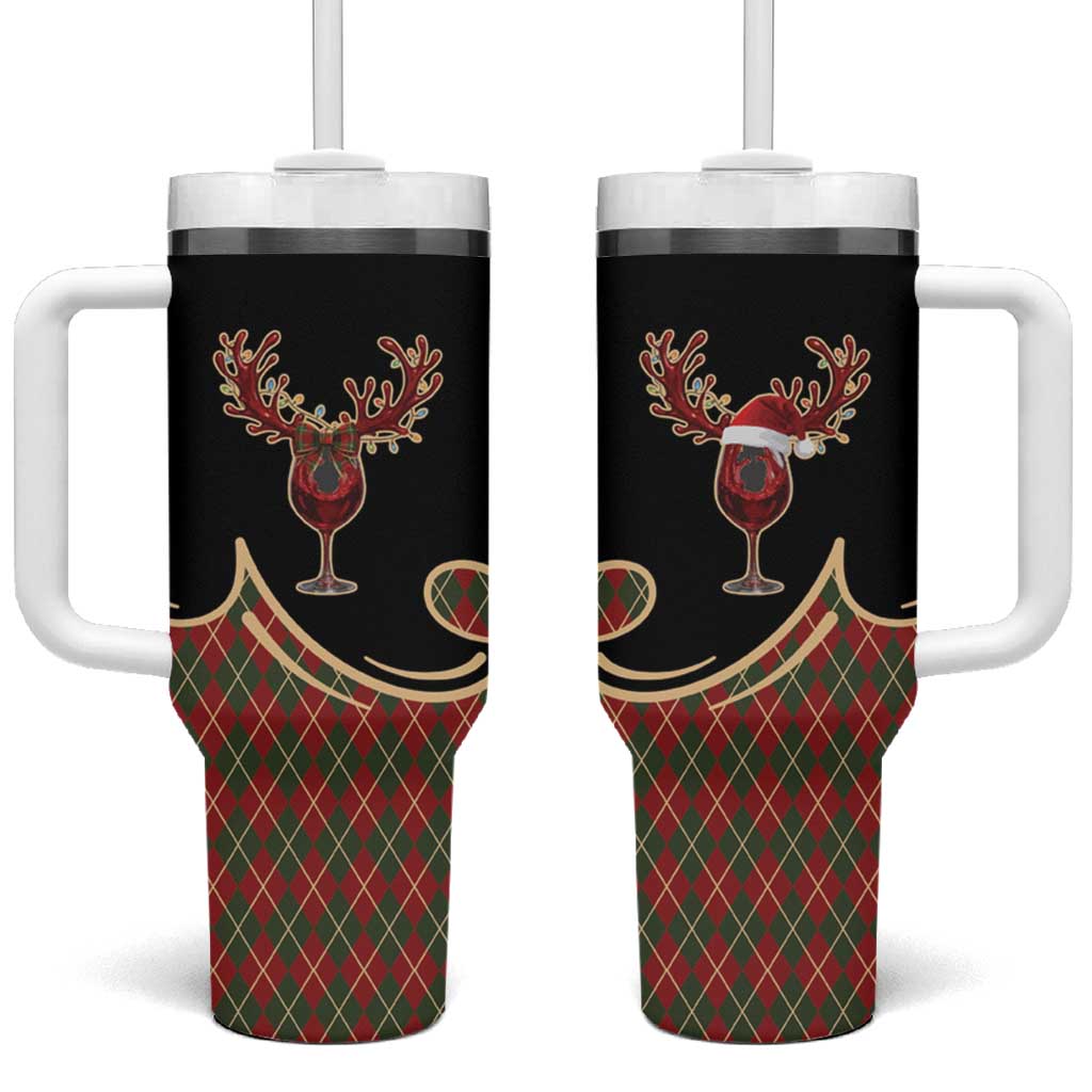 Western Yoke Tumbler With Handle Wine Deer Christmas Argyle Patterns - Wonder Print Shop