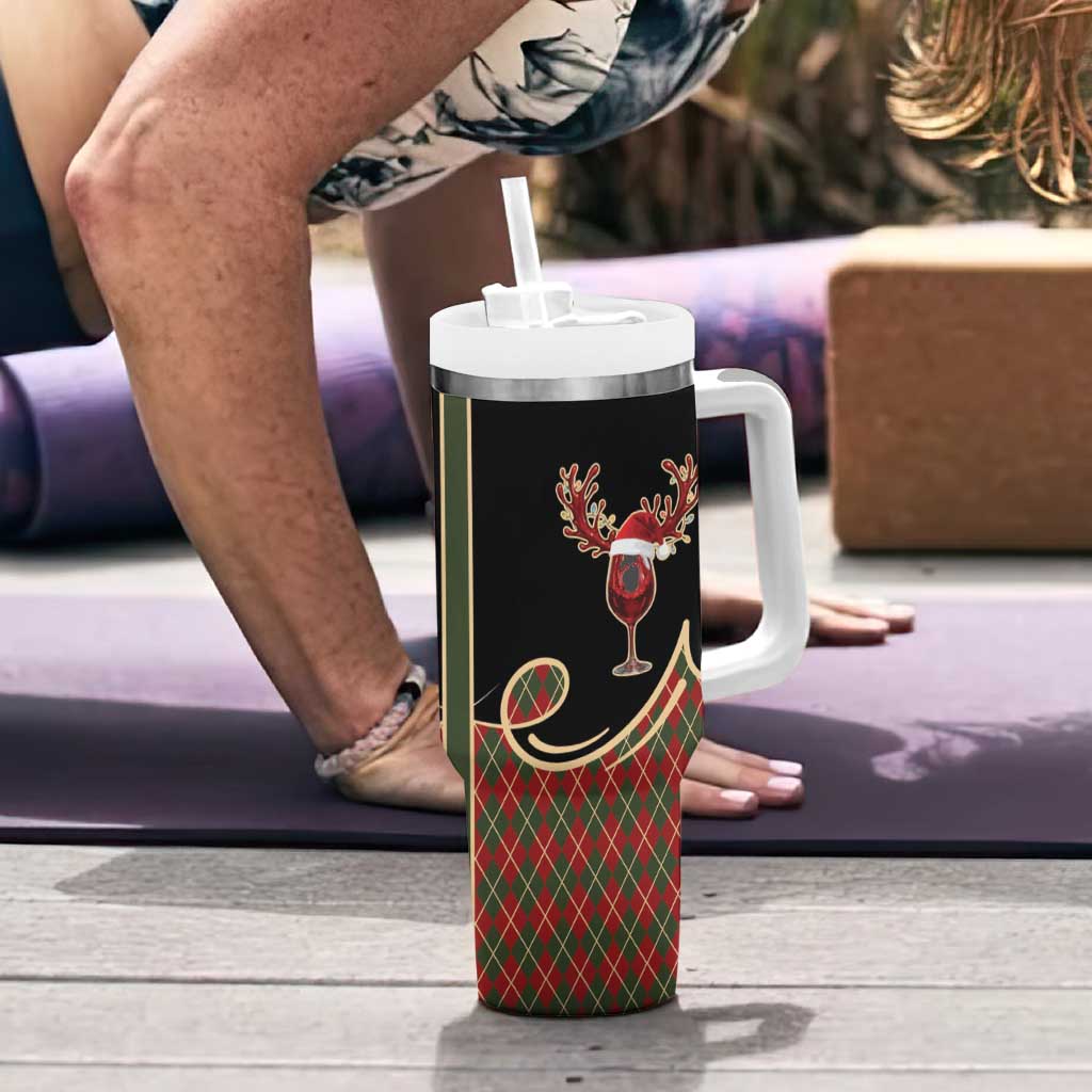 Western Yoke Tumbler With Handle Wine Deer Christmas Argyle Patterns - Wonder Print Shop
