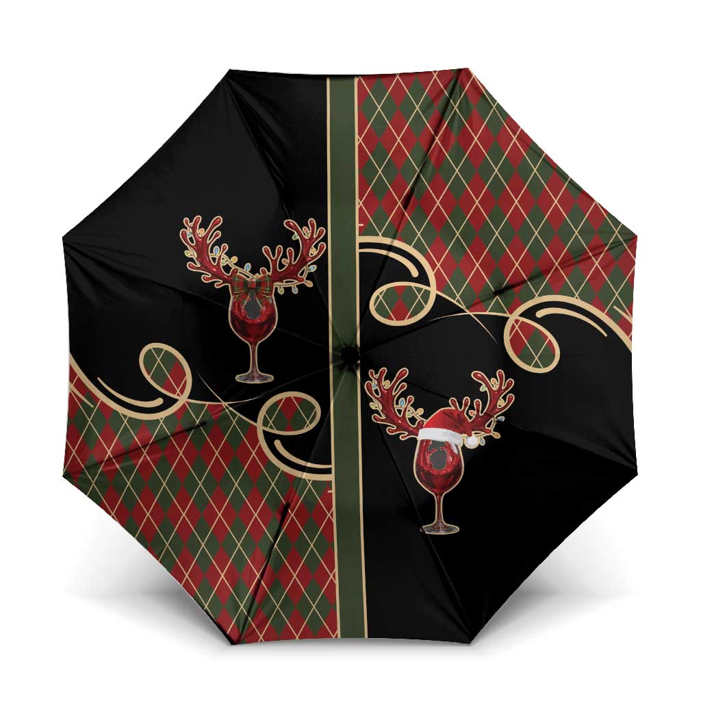Western Yoke Umbrella Wine Deer Christmas Argyle Patterns - Wonder Print Shop