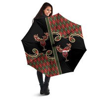 Western Yoke Umbrella Wine Deer Christmas Argyle Patterns - Wonder Print Shop
