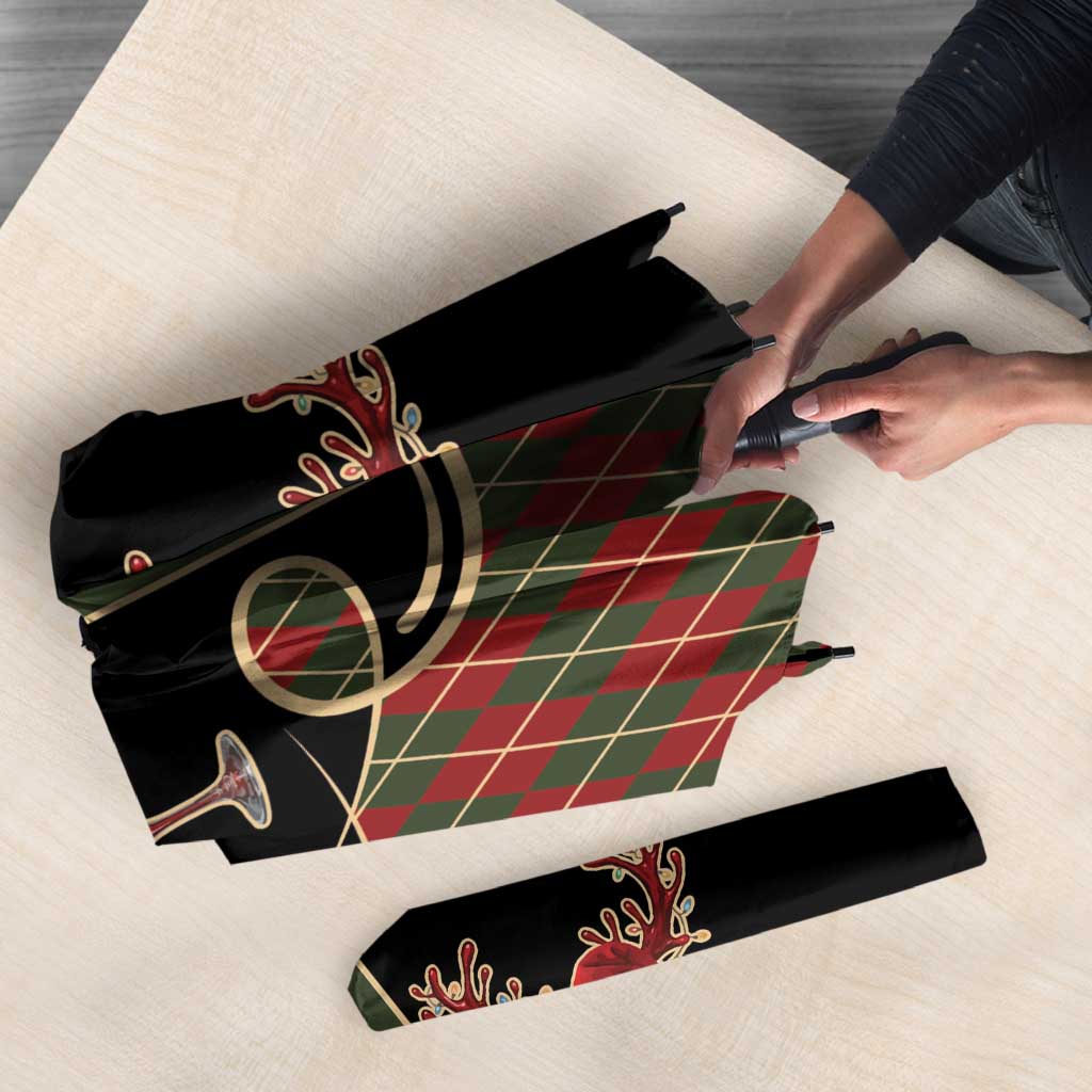 Western Yoke Umbrella Wine Deer Christmas Argyle Patterns - Wonder Print Shop