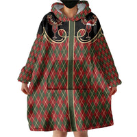 Western Yoke Wearable Blanket Hoodie Wine Deer Christmas Argyle Patterns - Wonder Print Shop