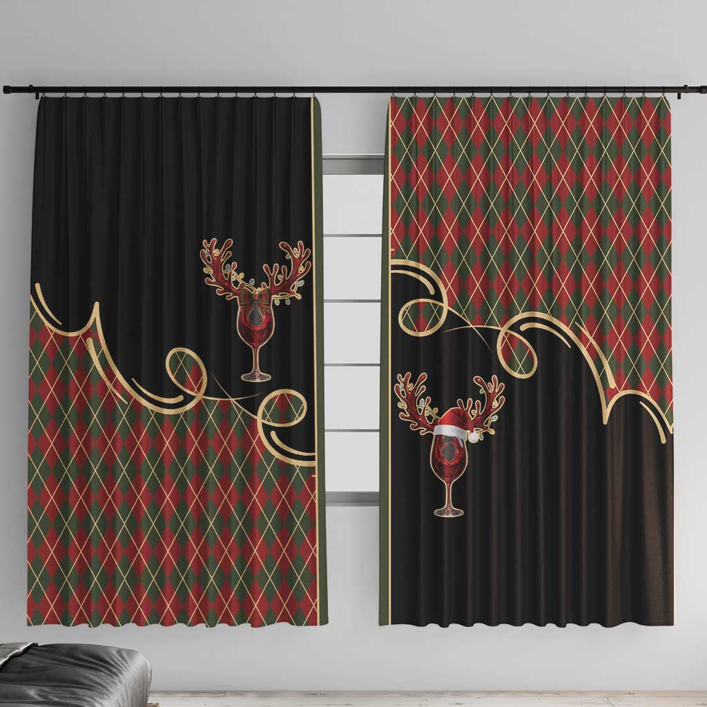 Western Yoke Window Curtain Wine Deer Christmas Argyle Patterns - Wonder Print Shop