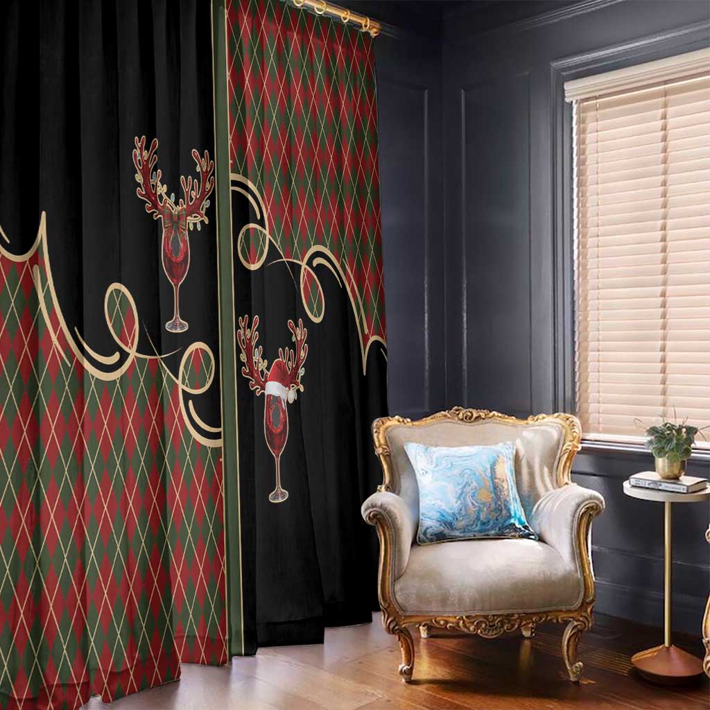 Western Yoke Window Curtain Wine Deer Christmas Argyle Patterns - Wonder Print Shop