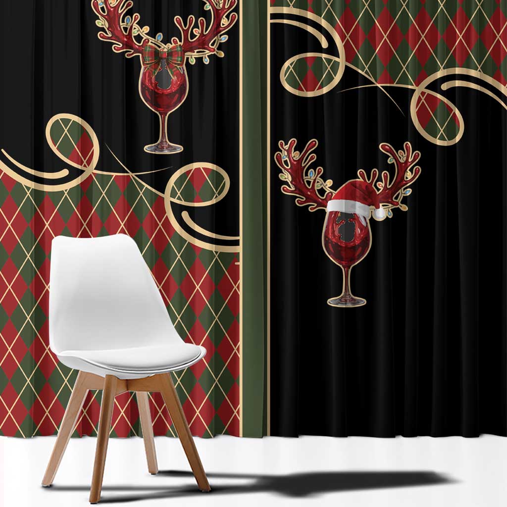 Western Yoke Window Curtain Wine Deer Christmas Argyle Patterns - Wonder Print Shop