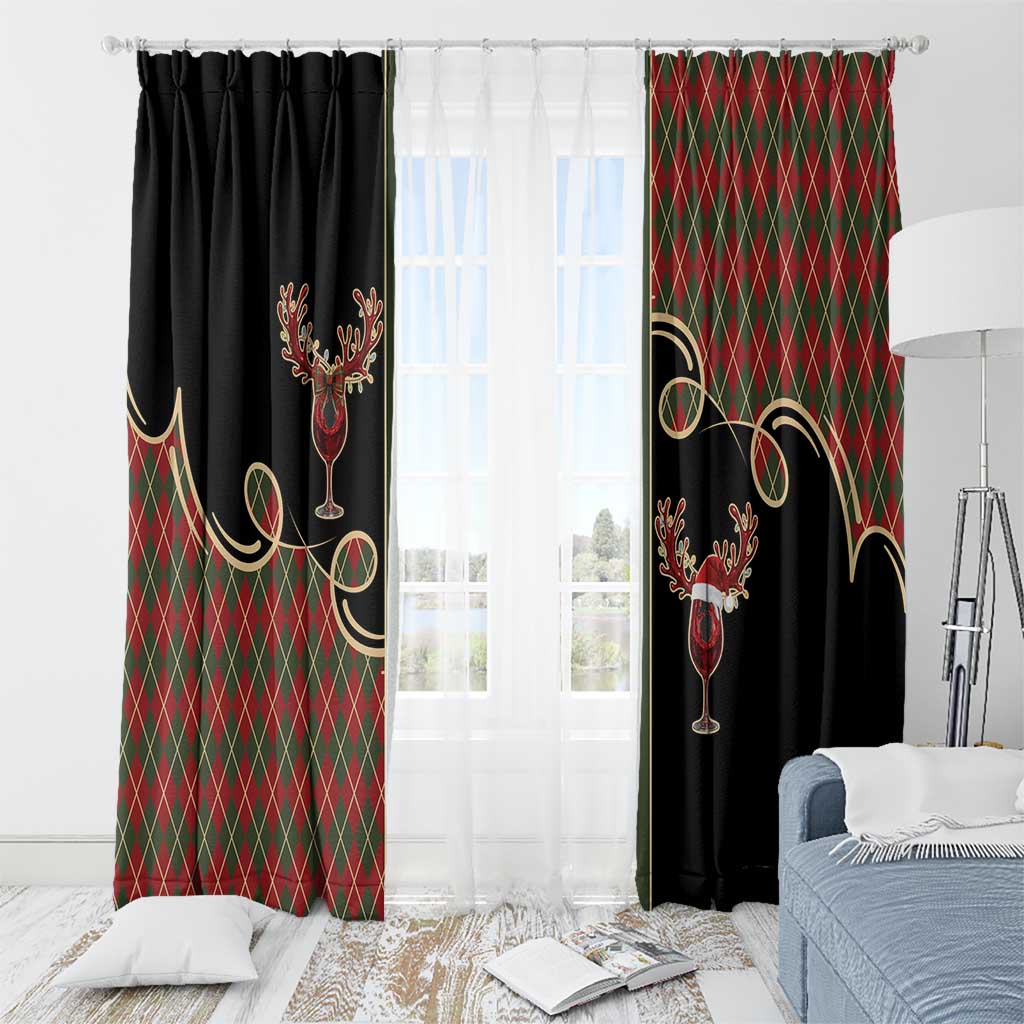 Western Yoke Window Curtain Wine Deer Christmas Argyle Patterns - Wonder Print Shop