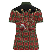 Western Yoke Women Polo Shirt Wine Deer Christmas Argyle Patterns - Wonder Print Shop