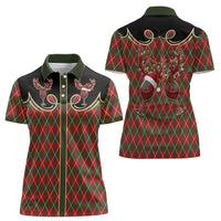 Western Yoke Women Polo Shirt Wine Deer Christmas Argyle Patterns - Wonder Print Shop
