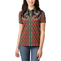 Western Yoke Women Polo Shirt Wine Deer Christmas Argyle Patterns - Wonder Print Shop