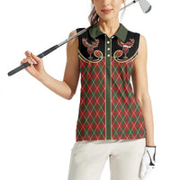 Western Yoke Women Sleeveless Polo Shirt Wine Deer Christmas Argyle Patterns - Wonder Print Shop