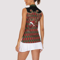 Western Yoke Women Sleeveless Polo Shirt Wine Deer Christmas Argyle Patterns - Wonder Print Shop
