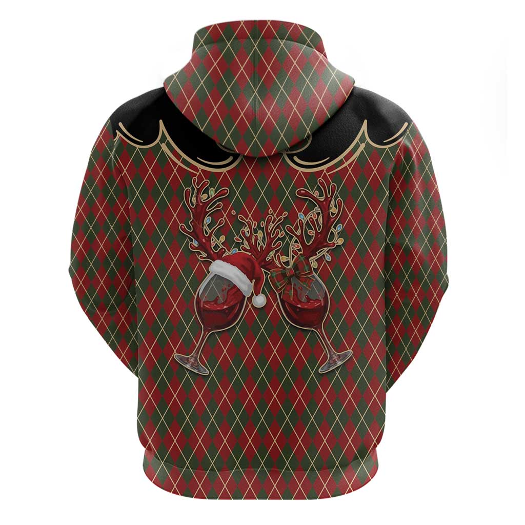 Western Yoke Zip Hoodie Wine Deer Christmas Argyle Patterns - Wonder Print Shop