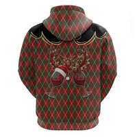 Western Yoke Zip Hoodie Wine Deer Christmas Argyle Patterns - Wonder Print Shop