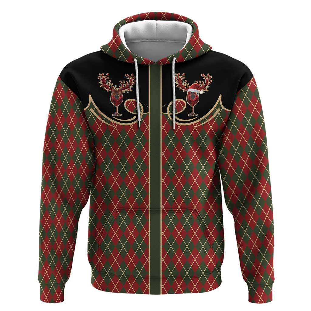 Western Yoke Zip Hoodie Wine Deer Christmas Argyle Patterns - Wonder Print Shop