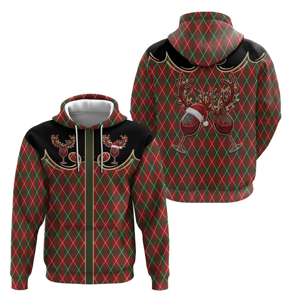 Western Yoke Zip Hoodie Wine Deer Christmas Argyle Patterns - Wonder Print Shop