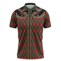 Western Yoke Zipper Polo Shirt Wine Deer Christmas Argyle Patterns - Wonder Print Shop