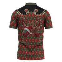 Western Yoke Zipper Polo Shirt Wine Deer Christmas Argyle Patterns - Wonder Print Shop