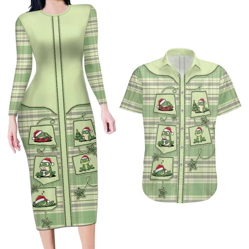 Western Yoke Couples Matching Long Sleeve Bodycon Dress and Hawaiian Shirt Frog Christmas Cute Style - Wonder Print Shop