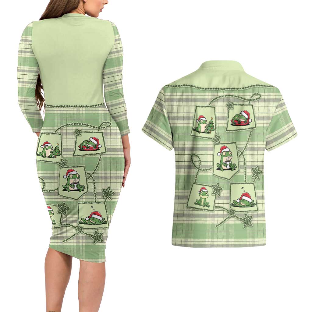 Western Yoke Couples Matching Long Sleeve Bodycon Dress and Hawaiian Shirt Frog Christmas Cute Style - Wonder Print Shop