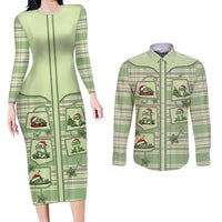 Western Yoke Couples Matching Long Sleeve Bodycon Dress and Long Sleeve Button Shirt Frog Christmas Cute Style - Wonder Print Shop