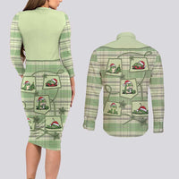 Western Yoke Couples Matching Long Sleeve Bodycon Dress and Long Sleeve Button Shirt Frog Christmas Cute Style - Wonder Print Shop