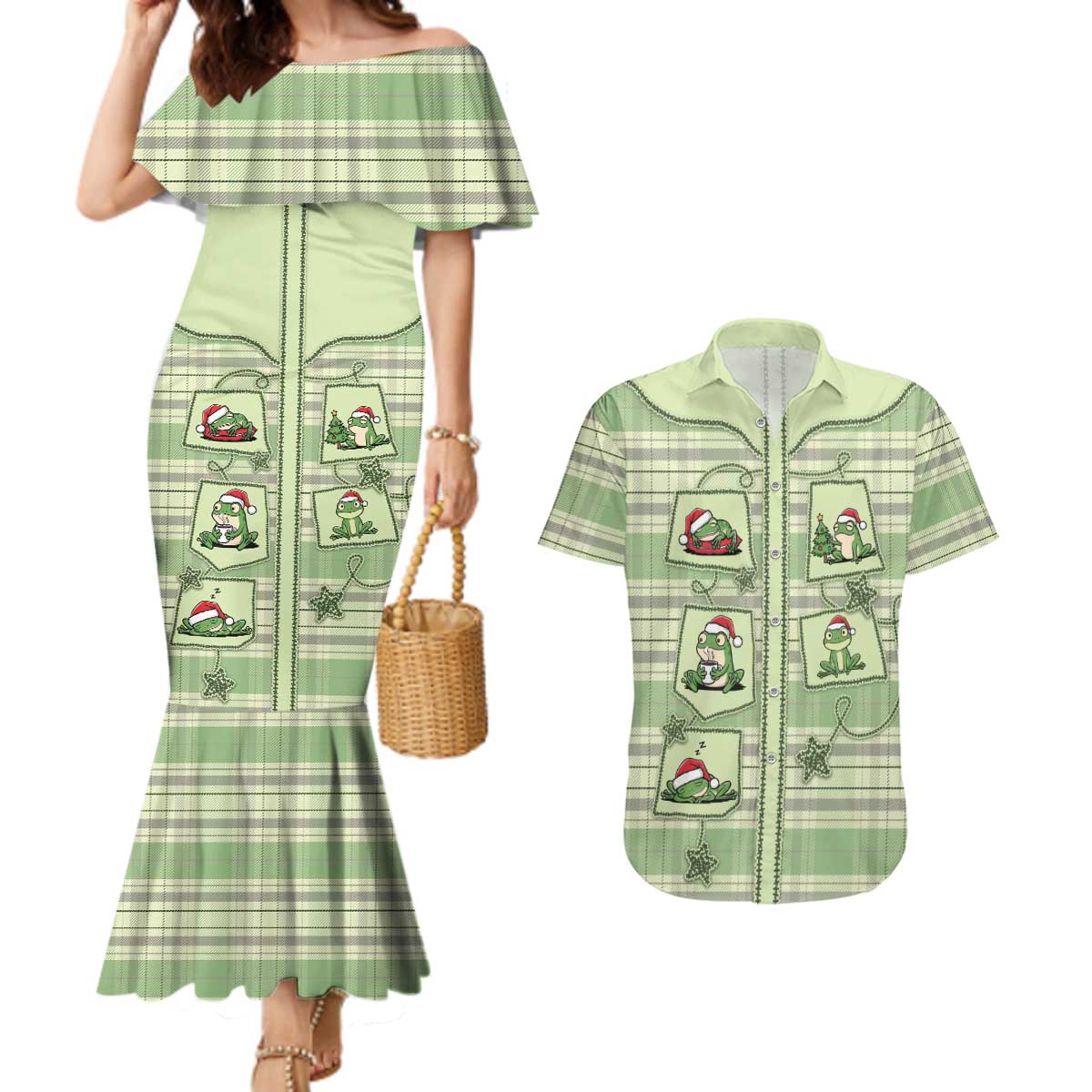 Western Yoke Couples Matching Mermaid Dress and Hawaiian Shirt Frog Christmas Cute Style - Wonder Print Shop