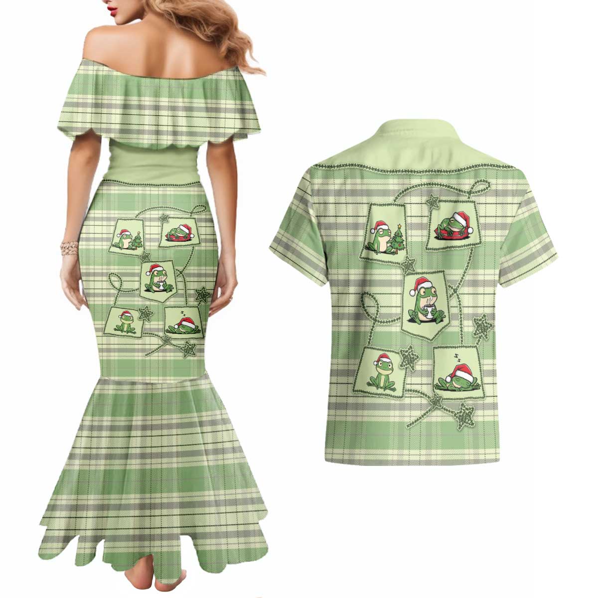 Western Yoke Couples Matching Mermaid Dress and Hawaiian Shirt Frog Christmas Cute Style - Wonder Print Shop