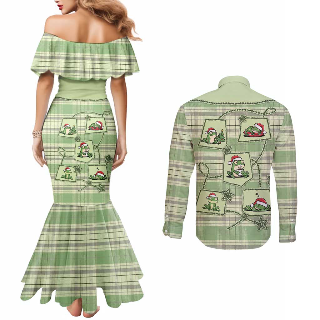 Western Yoke Couples Matching Mermaid Dress and Long Sleeve Button Shirt Frog Christmas Cute Style - Wonder Print Shop