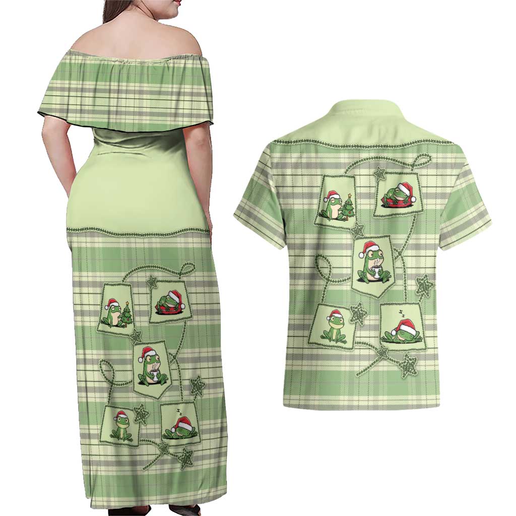 Western Yoke Couples Matching Off Shoulder Maxi Dress and Hawaiian Shirt Frog Christmas Cute Style - Wonder Print Shop