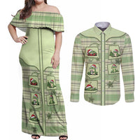 Western Yoke Couples Matching Off Shoulder Maxi Dress and Long Sleeve Button Shirt Frog Christmas Cute Style - Wonder Print Shop