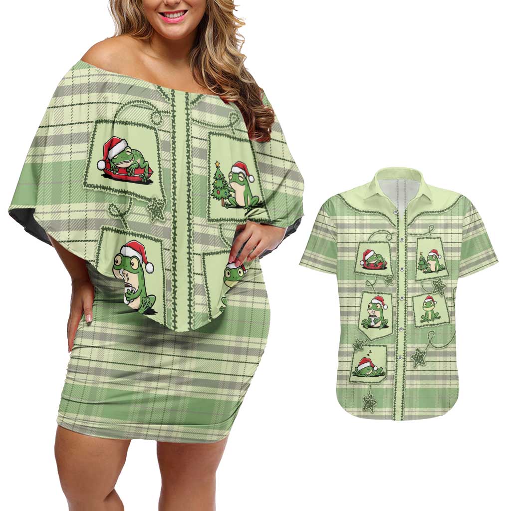 Western Yoke Couples Matching Off Shoulder Short Dress and Hawaiian Shirt Frog Christmas Cute Style - Wonder Print Shop