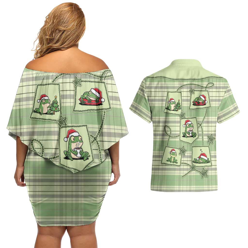 Western Yoke Couples Matching Off Shoulder Short Dress and Hawaiian Shirt Frog Christmas Cute Style - Wonder Print Shop